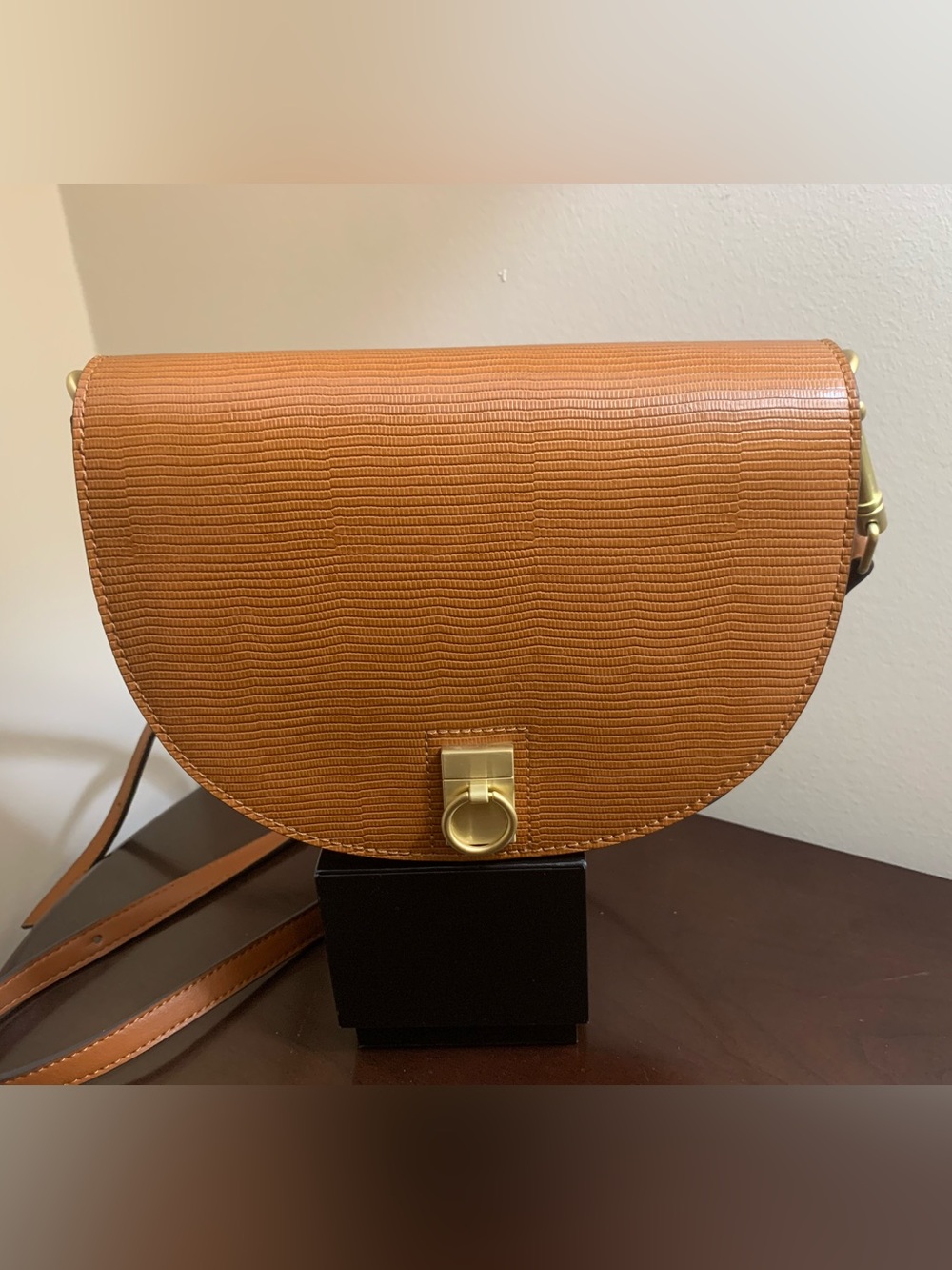 Marks & Spencer Tan Textured faux leather Saddle Crossbody with Gold Hardware